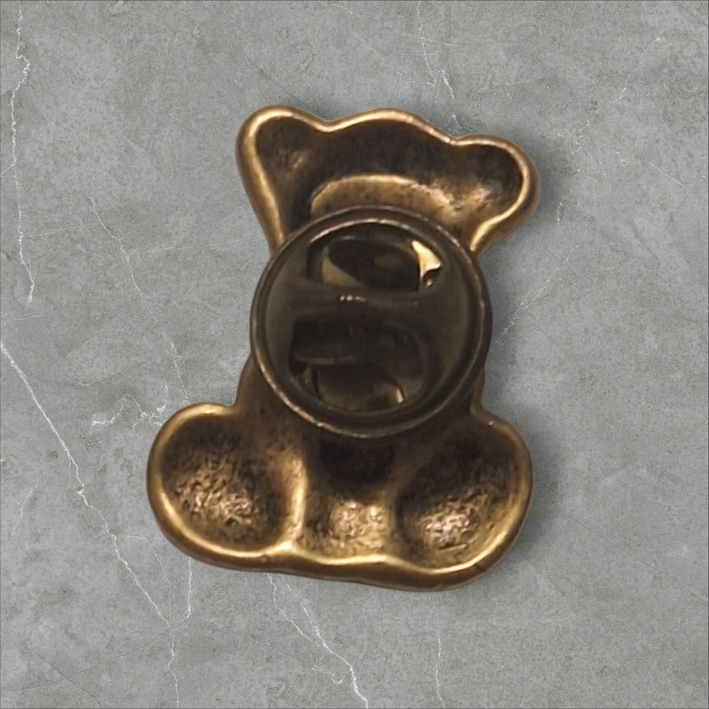 Vintage Goldtone Smiling Teddy Bear Heart Hand Pin Stamped MARCI Lapel Tie - Picture 5 of 5